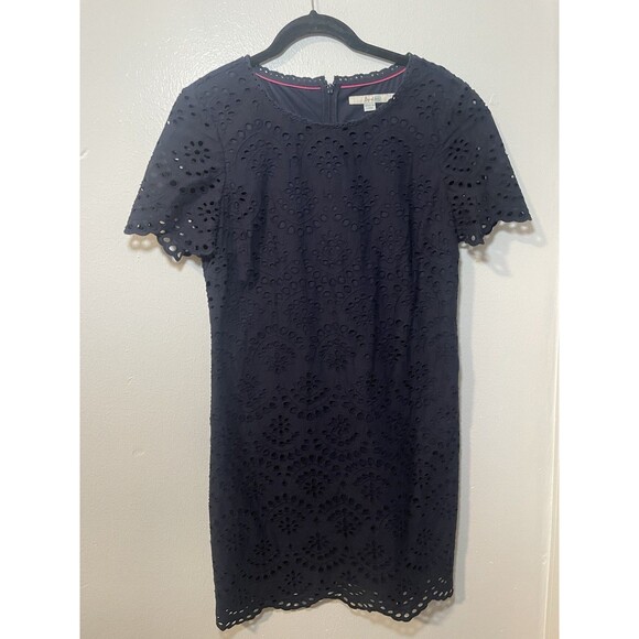 Boden Isadora Broderie Eyelet Navy Blue Cotton Women’s Mid Zipper Dress Size 8R - Picture 1 of 11